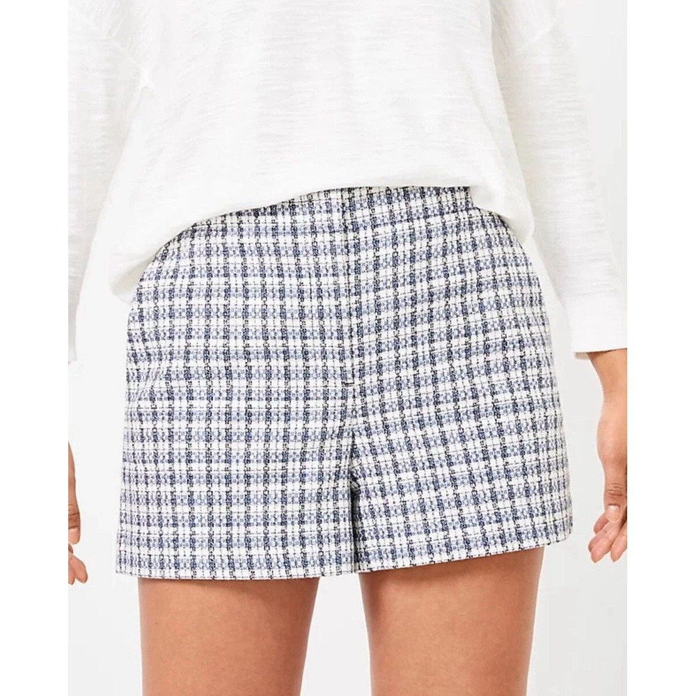 LOFT Plaid Tweed plaid Shorts Women's Size 0‎ Blue White Textured Cropped